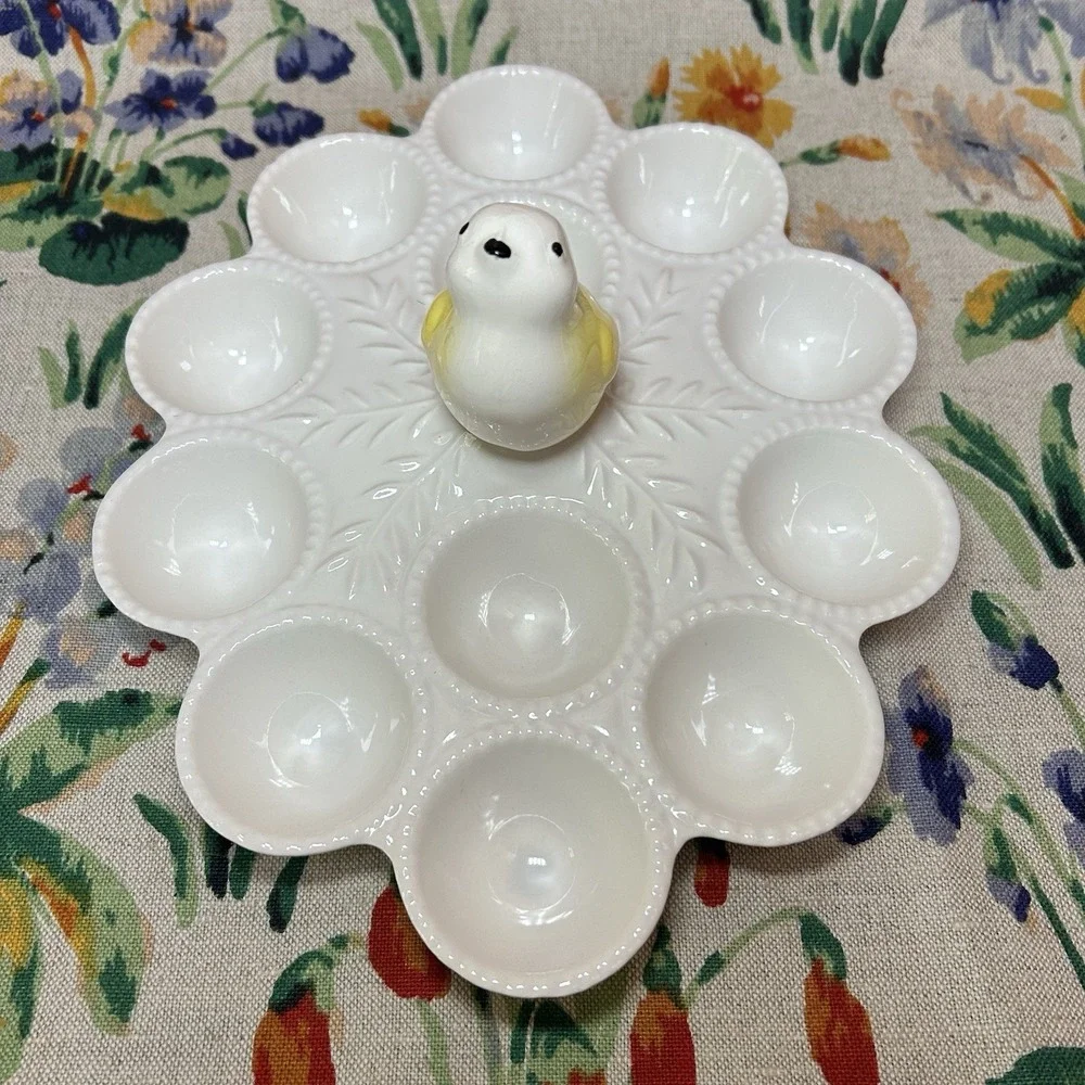 Vintage Easter California Pottery Chick Bird Deviled Egg Plate Dish Platter Tray